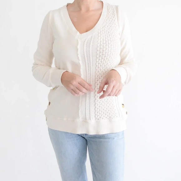 Anthropologie Saturday Sunday Cream  V-Neck Side Button Asymmetrical Sweater XS - Picture 3 of 14